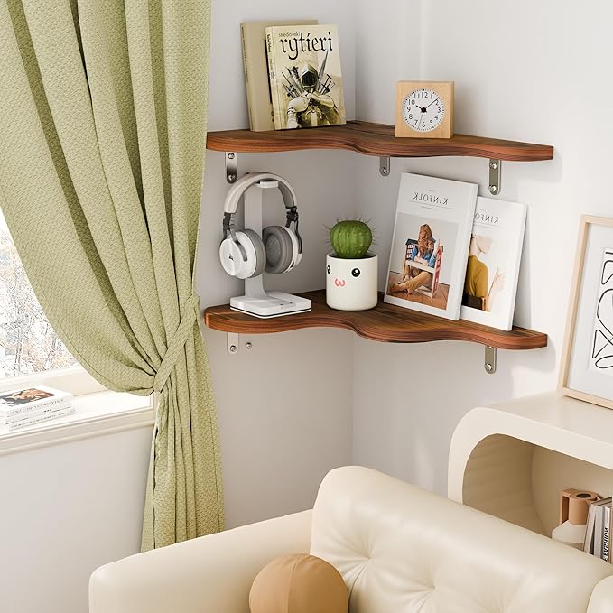 Cute Cloud Shelves, Wavy Floating Corner Shelf, Cloud Corner Wall Shelves with Brackets, Cute Wall Shelves for Nursery Decor, Corner Shelves for Bedroom,Living Room,Bathroom&Home Decor,Brown