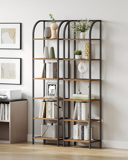 Bookshelf Narrow Bookcase, Tall Storage Rack with Steel Frame, Display Standing Shelf Unit, Skinny Book Shelf for Study Living Room Home Office, Industrial Style, 6-Tier Rustic Brown BC56401B
