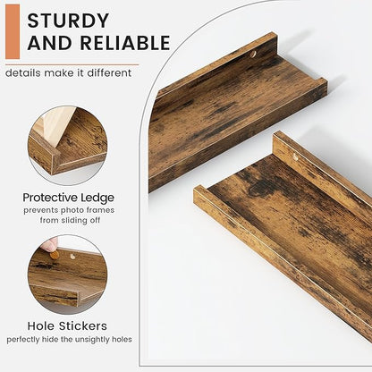 Picture Ledge Shelf, Floating Shelves Set of 4, 24 Inches Long Large Nursery Book Shelves for Toys Storage, Kids Bookshelf Wall Mounted for Living Room Bedroom Decor Books Photo Frames, Brown