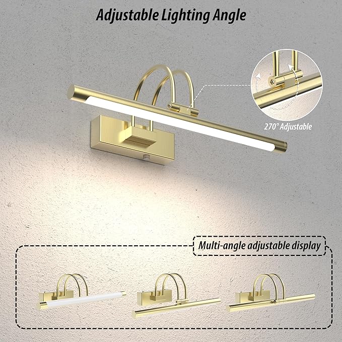 URSOLA 16” Picture Lights for Wall, 5200mAh Rechargeable Battery, Gold Coldless Picture Light with Remote. 3CCT, Timer, Dimmer.