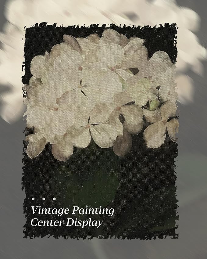HUARCEY Gold Framed Vintage Wall Art for Living Room, Flowers Painting Canvas Prints Shelf Decor for Kitchen, Aesthetic Bedroom Wall Art, Christmas Gifts for Friends Family (White Hydrangea 16