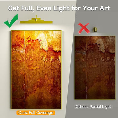 Wireless Picture Light Gold,Battery Operated Art Lighting LED,Cordless Remote Dimmable Magnetic Lighting for Living Room Bedroom(12 in, 2 Pack)