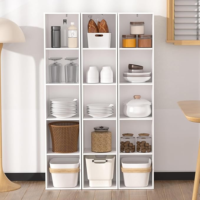 5 Cube Storage Organizer, 5 Tier Cube Low Bookcase Freestanding Storage Display Organizer, Five-Cubes Open Shelf Bookshelf for Home Office White, 5-Cube