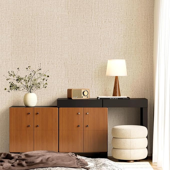 Beige Grasscloth Peel and Stick Wallpaper Textured Contact Paper 15.7inch x 118.1inch Faux Linen Vintage Grasscloth Contact Paper Self Adhesive Removable Wallpaper Vinyl