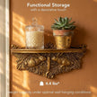 American Art Decor Vintage Ornate Resin Rabbits & Carrot Manor Floating Wall Mounted Shelf in Antique Gold - Rococo Baroque Shabby Chic Ledge for Small Displays