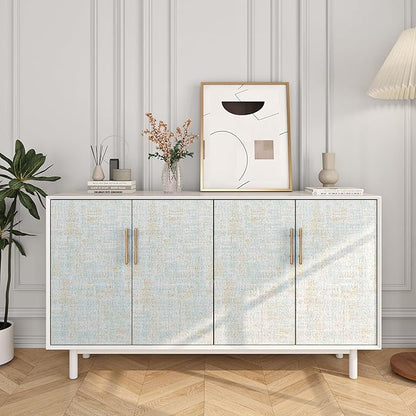 FunStick 24"x200" Blue and Gold Grasscloth Peel and Stick Wallpaper Textured Blue Wall Paper Peel and Stick Modern Bedroom Wall Decor Self Adhesive Vinyl Contact Paper for Kitchen Cabinets Shelves