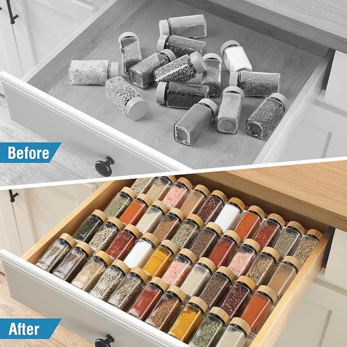 Spice Drawer Organizer 4 Tier, Acrylic Seasoning Organizer Rack, Clear Spice Rack Tray, Kitchen Seasoning Jars Drawers Insert (Jars Not Included/Expandable From 13