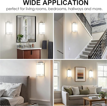 Aipsun Modern Wall Sconces Set of Two, Hardwired 15W LED Indoor Wall Sconce Lighting Dimmable Wall Lights for Living Room Hallway Bedroom (Brushed Nickel)