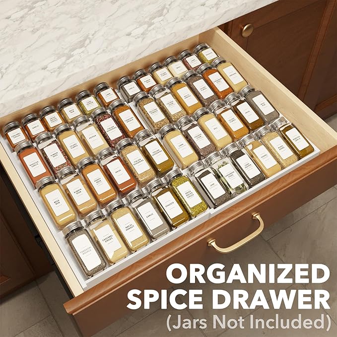 SpaceAid Bamboo White Spice Drawer Organizer, (Need 3