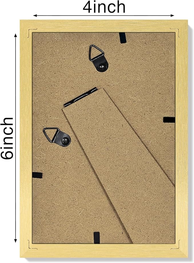 Vittanly 4x6 Picture Frames Set of 4, Display Pictures 3.5x5 with Mat or 4x6 without Mat, Small Photo Frames for Wall or Tabletop Display, Engineered Wood with Shatter Resistant Plexiglass, Gold