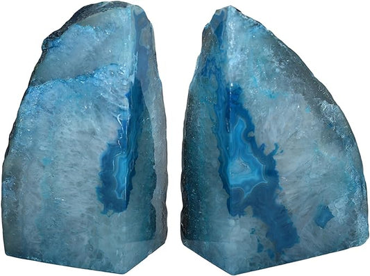 Nature's Decorations Agate Bookends - A Quality Teal Geode with Non-Skid Rubber Bumpers for Shelves, Office, Home Decor - Heavy Duty Cool Crystal Stone Book End Pair for Decoration (6-8 LB)