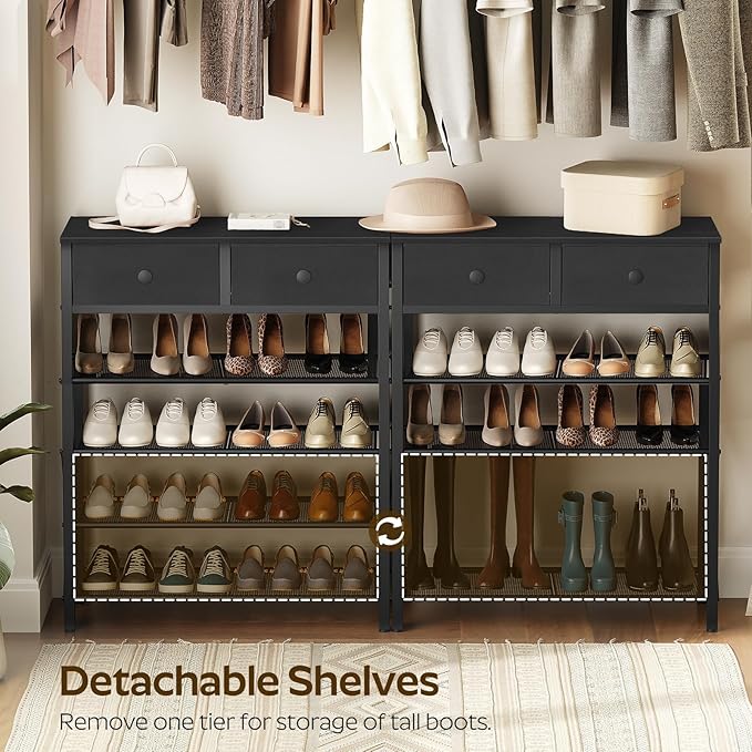 5 Tier Shoe Rack, Large Capacity Shoe Storage Organizer, Metal Shoe Shelf with Drawer and Wooden Top, for 20 Pairs of Shoes, for Entryway, Closet, Black SS25BB