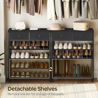 5 Tier Shoe Rack, Large Capacity Shoe Storage Organizer, Metal Shoe Shelf with Drawer and Wooden Top, for 20 Pairs of Shoes, for Entryway, Closet, Black SS25BB