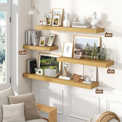 Heimlove 36 Inch Floating Shelves for Wall,10 Deep Wood Shelves with Invisible Brackets,Wall Mounted Storage & Display Shelves for Bedroom,Living Room,Kitchen,Office,Oak Color