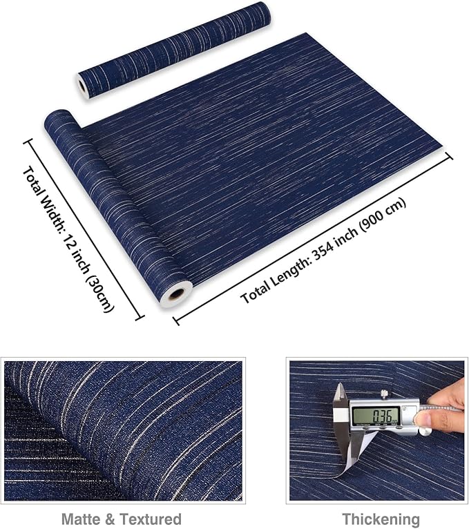 CRE8TIVE Dark Blue Grasscloth Wallpaper Peel and Stick Fabric Woven Textured Wallpaper Faux Grasscloth Contact Paper for Walls Prepasted Renter Friendly Blue Wall Paper for Bathroom Bedroom 12