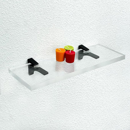Clear Acrylic Shelves for Wall Storage, 6" W X 30" L, 3/4" Thick Floating Shelves for Wall for Bedroom, Living Room, Bathroom, Kitchen -‎Easy Installation with Screws and Black Finish Brackets