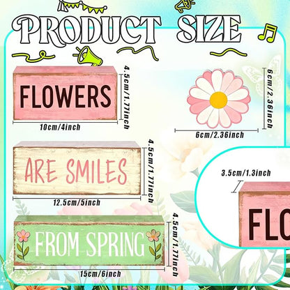 Spring Decoration Wooden Tiered Tray Decor – Daisy Flower Spring Stacked Block Sign – Farmhouse Tabletop Floral Spring Decor for Shelf Mantel Seasonal Home Display