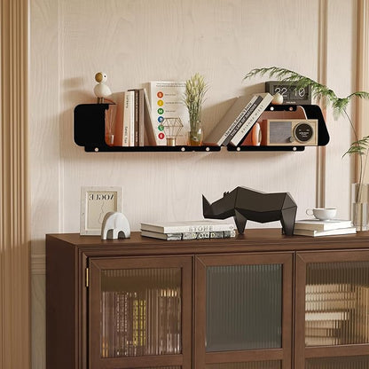 Floating Shelves, Set of 3 Wall Mounted Metal Shelves with Unique Design for Wall Storage, Book Shelf, Display Shelves for Bathroom Bedroom Kitchen Living Room, Black