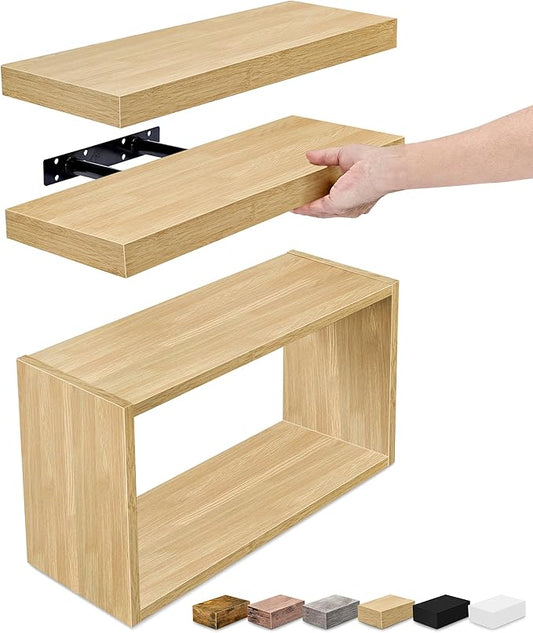 Sorbus Floating Shelves for Wall Set of 3 - Bathroom Shelves for Wall Storage, Over Toilet, Bedroom, Farmhouse, Decor - 2 Floating Shelves with Invisible Brackets & 1 Rectangular Box