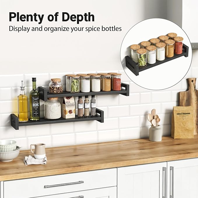 Vailando Floating Shelves for Wall, Set of 3 Solid Wood Wall Mounted Shelves, 23.6