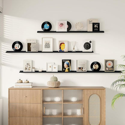 Fun Memories Picture Ledge Shelf, 60 Inch Floating Shelves Set of 2, Large Nursery Book Shelves for Toys Storage, Kids Bookshelf Wall Mounted for Wall Decor Books Photo Frames, Black