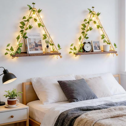 2PCS Floating Shelves for Wall, Plant Wall Decor, Hanging Shelf, Cottage Core Decor, Trinket Shelf, Wood Floating Storage Shelf for Bedroom Bathroom Living Room