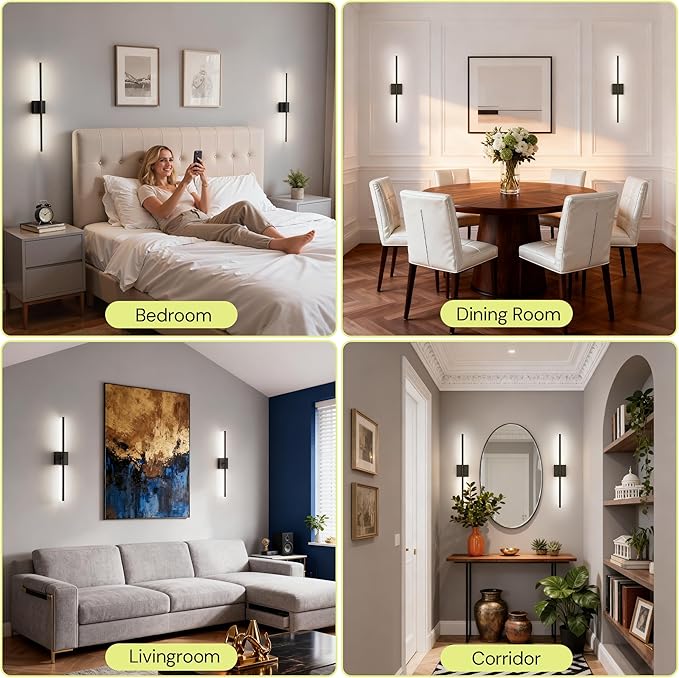 L LOHAS LED Battery Operated Wall Sconces Set of 2, Battery Wall Sconce 10000mAh, Black Rechargeable Sconces 6000K, 28.3 Inch Wireless Wall Lights, Sconce Wall Decor for Bedroom, Living Room