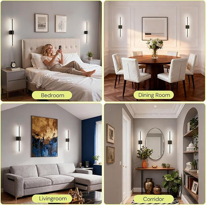 L LOHAS LED Battery Operated Wall Sconces Set of 2, Battery Wall Sconce 10000mAh, Black Rechargeable Sconces 6000K, 28.3 Inch Wireless Wall Lights, Sconce Wall Decor for Bedroom, Living Room