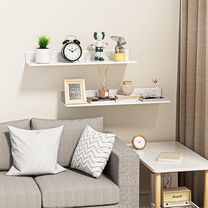 Adhesive Floating Shelves, 15.7" Metal Bathroom Shelves for Wall Set of 2, Modern White Wall Shelf for Living Room, Bedroom Storage Display Decorative