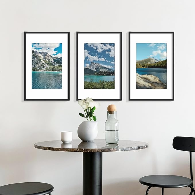 Wiscet 11x17 Picture Frame Set of 9, Display Pictures 8x12 with Mat or 11x17 Without Mat, Photo Frame for Horizontal or Vertical Wall Display, Black
