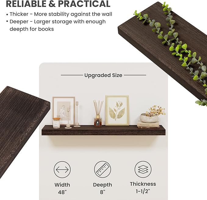 Solid Wood Floating Shelves for Wall 48