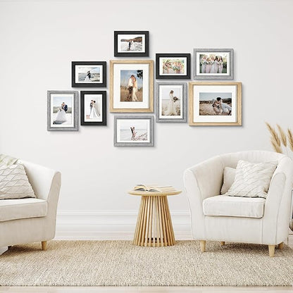Picture Frames, Made of Real Glass and Wooden Frame, Gallery Photo Frames Set of 10 for Collage Wall Decor, Multi Sizes Including 8x10, 5x7, 4x6 for Mounting or Tabletop Display, Multi Color