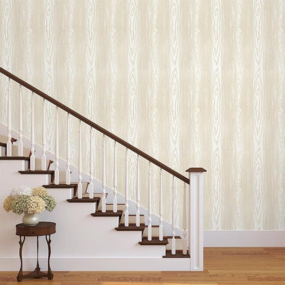 Yun-aeon Beige and Gold Wood Contact Paper 17.3"x80" Rustic Wooden Peel and Stick Wallpaper Removable Self-Adhesive Wallpaper Wood Grain Contact Paper for Countertops Cabinets