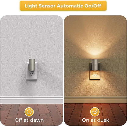 L LOHAS LED Night Light, Dimmable Night Lights Plug into Wall,[1 Pack] Metal-Shade Nightlight for Adults, Automatic Nightlights, Light Sensor,Soft White 3000K, Nightlight Plug in for Hallway Bedroom