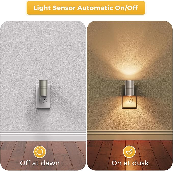 L LOHAS LED Night Light, Dimmable Night Lights Plug into Wall, Metal-Shade Nightlight for Adults, Automatic Nightlights, Light Sensor,Soft White 3000K, Nightlight Plug in for Hallway Bedroom [2 Pack]