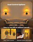 Rechargeable Battery Operated Wall Sconce Set of 2, Wireless LED Wall Lights with Remote & Touch Control, Wall Mounted Lamp Lighting Fixtures for Bedroom Living Room, Matte Black