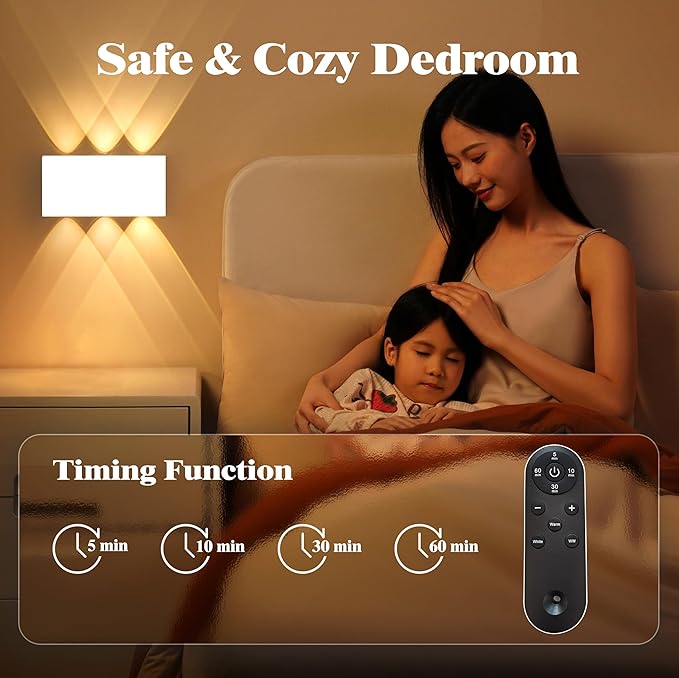 Shelprojsu LED Cordless Wall Sconce Set of 2, 5200mAh Rechargeable Battery Operated Wall Lamp with Remote Control, 3 Colors and Dimmable Magnetic Wireless Wall Light (White, 2 PCS)