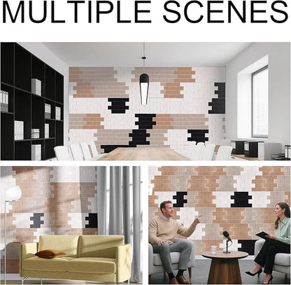 WoveN SounD Brick Acoustic Wall Panels Seamless Visual, High Density, Sound Proof Wall Decor, Noise Blocker Felt Wall Tiles for Home & Focus Zones (Black, Brown, Deep & Light Camel), 16x12x0.4 Inch