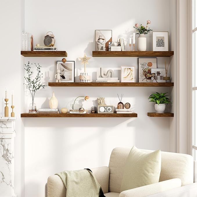 Fun Memories Floating Shelves, 8 Inch Deep Floating Shelves for Wall, 8 x 8 Wall Shelves, Rustic Wood Floating Shelf for Living Room, Bedroom, Bathroom, Rustic Brown Color, Set of 2