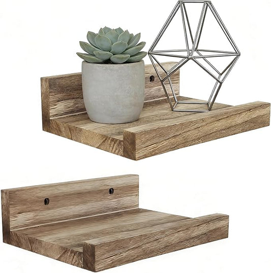 Z metnal Mini Floating Shelves, Small Natural Wooden Display Wall Shelf for Picture Ledge, Light Brown, 8 inch