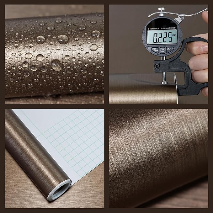 Bronze Satin Peel and Stick Wallpaper 15.7"×118" Metallic Textured Contact Paper Modern Waterproof Wallpapers Removable Self Adhesive Vinyl DIY Decor Wall Paper for Bedroom kitchen Cabinets Fridge