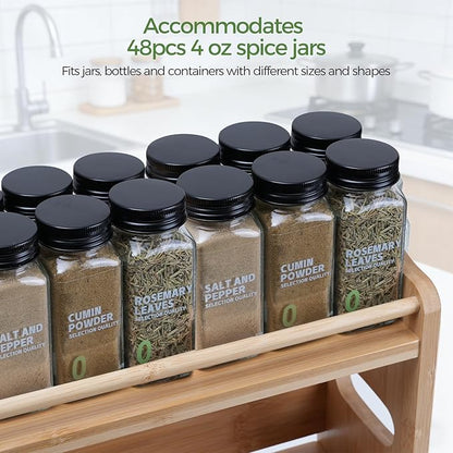 Bamboo Spice Rack Organizer, 3 Tier Spice Jars Storage Rack with Handles, Seasoning Shelf for Kitchen Counter or Wall