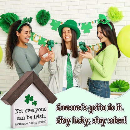 MBL St Patrick's Day Decoration - Funny Wood Irish Decor, Happy Saint Patricks Day Accessories Gifts Green Shamrock Home Table Office Shelf Bar Spring Tiered Tray Centerpiece Gifts for Women Men