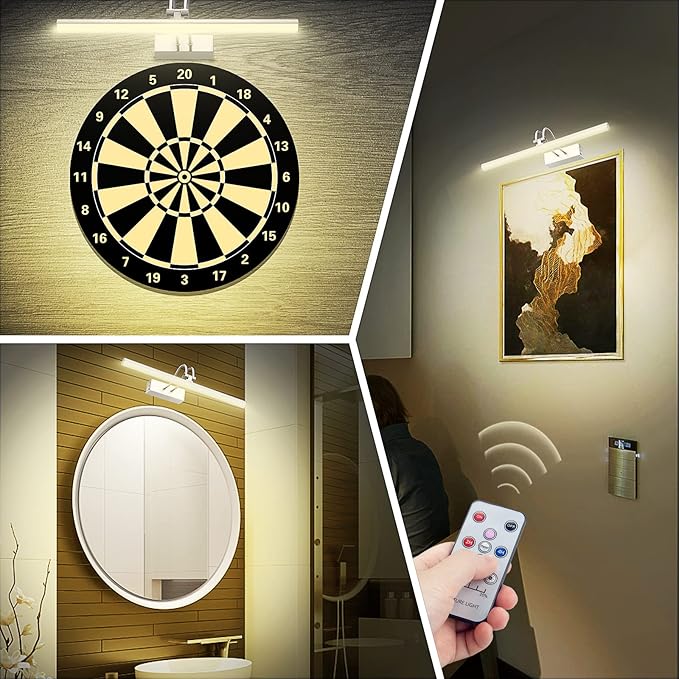 Picture Light,Picture Lights for Wall Cordless,16" Picture Lights with Timer and Dimmable,Battery Wall Lights for Display Gallery Painting Art Frame Portrait-Nickel