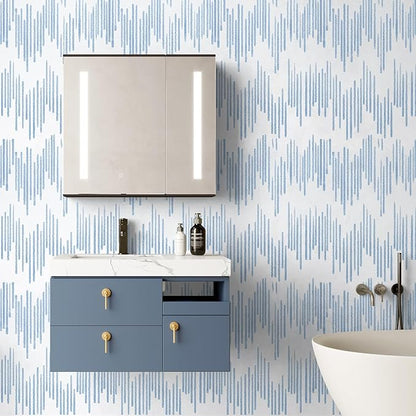 WENMER Blue Striped Wallpaper, Geometric Peel and Stick Wallpaper, 17.7''×118'' Blue and White Contact Paper, Self Adhesive Removable Wall Paper for Bathroom Cabinets Kitchen
