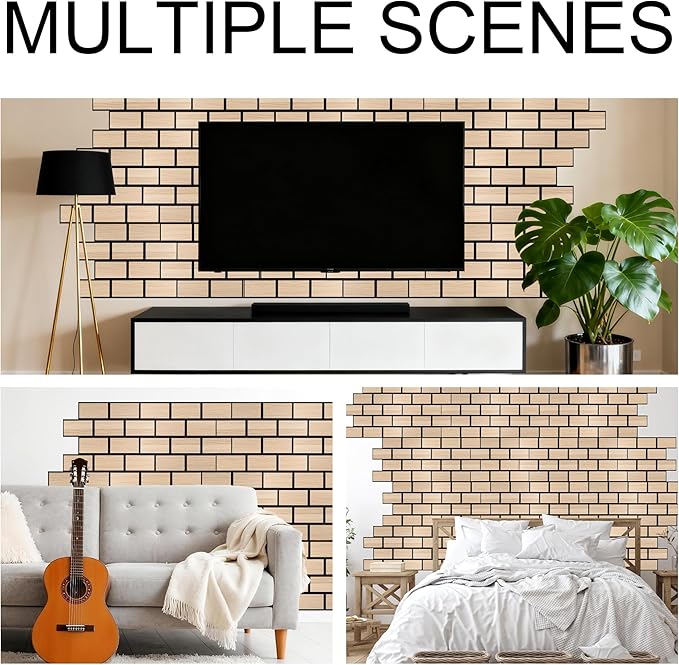 WoveN SounD Brick Acoustic Wall Panels, 16 Pack 16x12 Inch, Wood Veneer Carved Sound Proof Wall Decor, Self-Adhesive for Home, Studio, Office & Focus Zones, Natural Oak