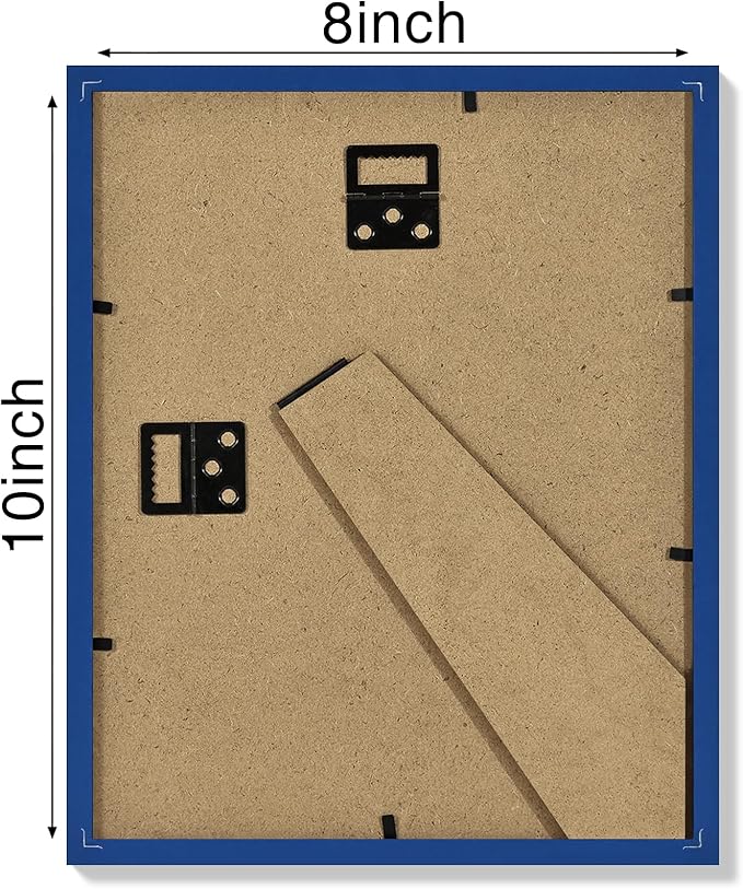 Vittanly 8x10 Picture Frames Set of 4, Display Pictures 5x7 with Mat or 8x10 without Mat, Gallery Wall Frame Set for Wall or Tabletop, Engineered Wood with Shatter Resistant Plexiglass, Royal Blue