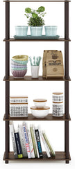 Furinno TURN-N-TUBE Storage Shelves, 5-Tier Book Shelf, Corner Shelf, Toolless Open Shelves, for Organization and Storage, Living Room, Garage, Home Office, Walnut