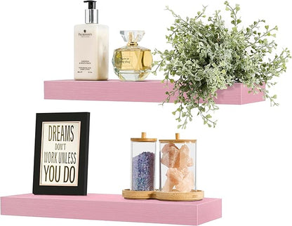 Sorbus Floating Shelves for Wall – 16 Inch Floating Shelf for Kitchen, Bedroom, Living Room, Bathroom, Home & Wall Decor - Mounted Bathroom Shelves with Invisible Brackets (Soft Pink, 2 Pack)
