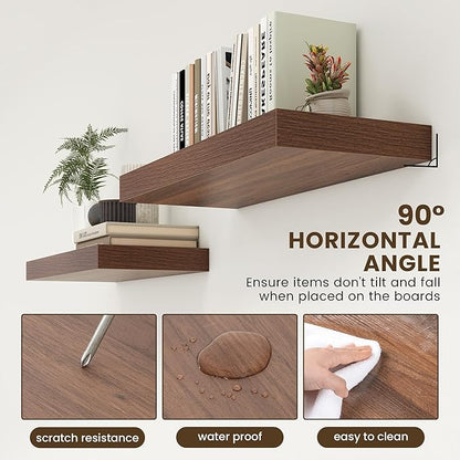 30 Inch Floating Shelves | 12 Inch Deep Walnut Floating Shelves | 30" W x 12" D Rustic Wood Shelves for Wall | Deep Walnut Shelves for Living Room Bathroom Laundry Room Kitchen
